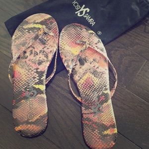 Reptile print flip flops